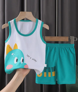 Zomer Set Kinderen: Katoenen Mouwloos Vest & Shorts met Leuke Prints