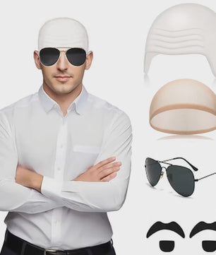 Set van 4 Kale Hoofd Pruikenkapjes & Accessoires voor Cosplay en Feest