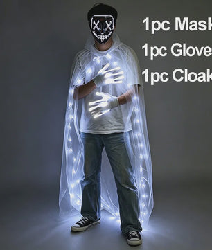 Verlicht LED Neon Purge Masker met Fiber Optic Handschoenen - Halloween & Feest