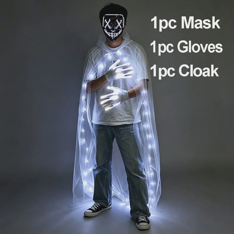 Verlicht LED Neon Purge Masker met Fiber Optic Handschoenen - Halloween & Feest