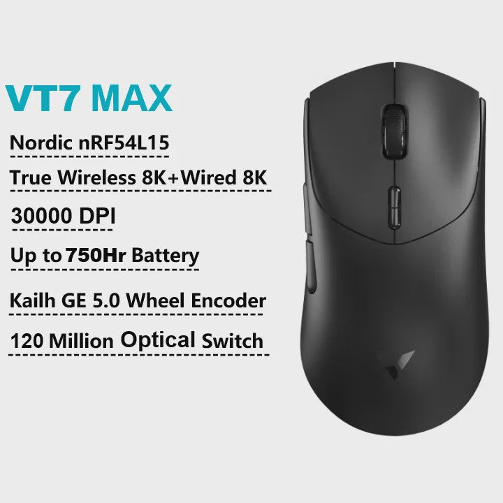 Rapoo VT7 MAX Draadloze Gaming Muis: 8K Polling Rate, Ultralicht & 750u Batterij