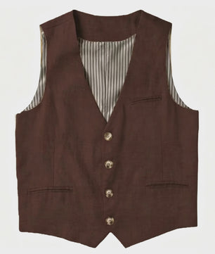 Linnen Heren Gilet - Zomer Waistcoat V-hals Single Breasted Lichtgewicht