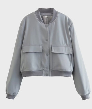 Dames Bomberjack met V-hals, Lange Mouwen en Zakken - Stijlvolle Casual Outfits
