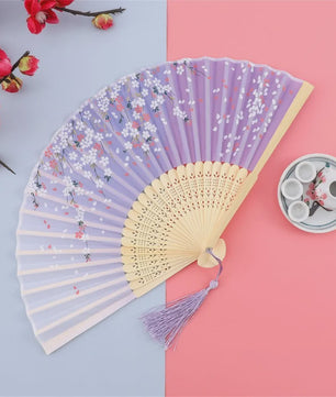 Vintage Zijden Vouwbare Handwaaier - Chinees/Japans Bamboe, Perfect voor Dans & Decoratie