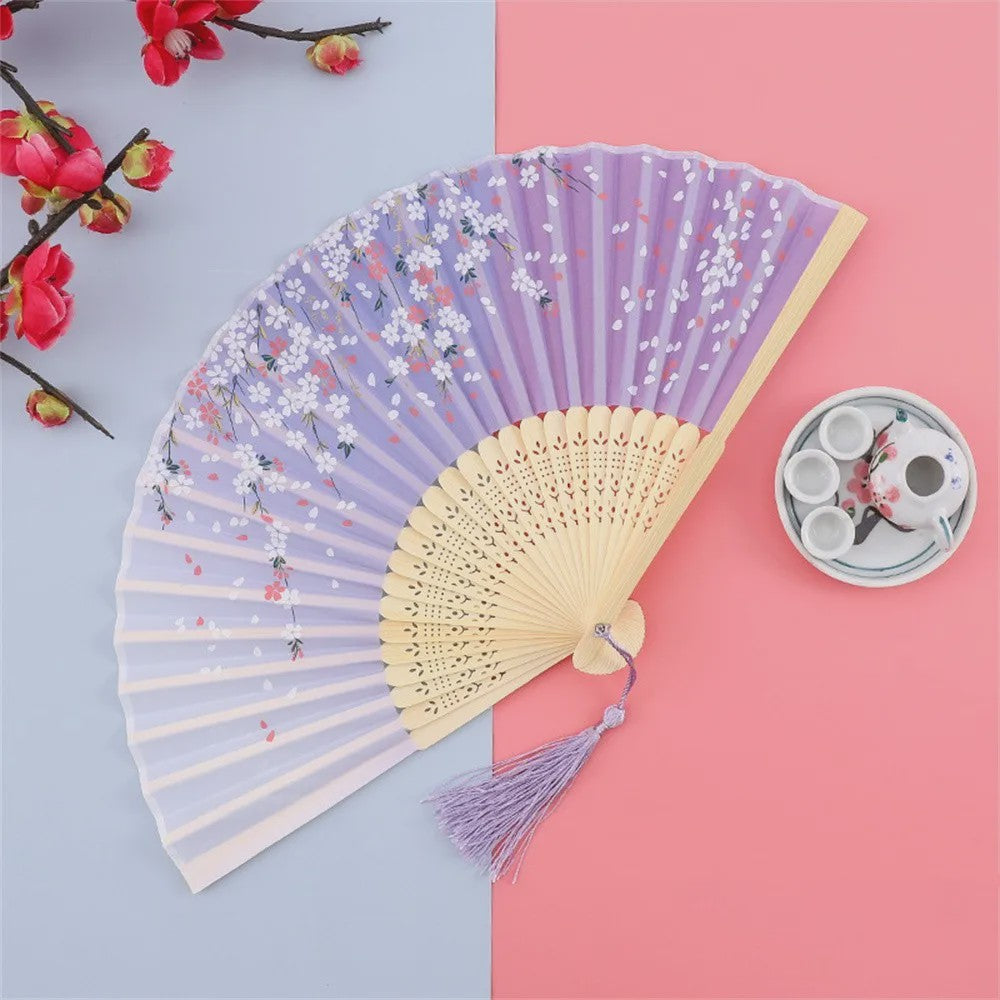 Vintage Zijden Vouwbare Handwaaier - Chinees/Japans Bamboe, Perfect voor Dans & Decoratie
