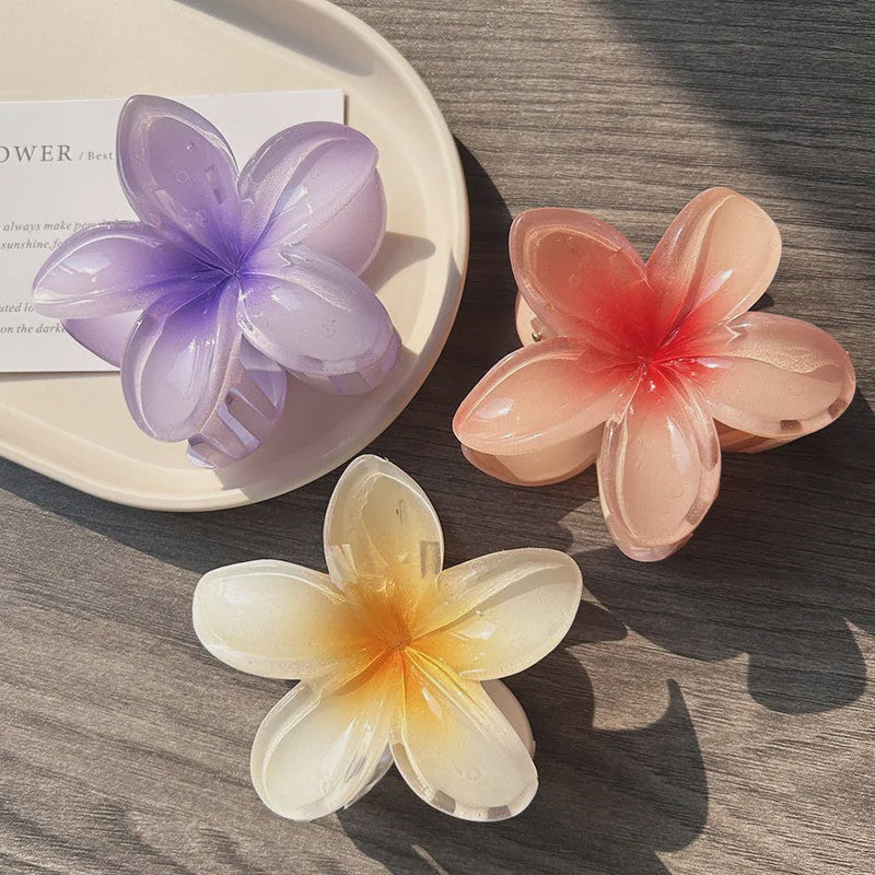 3x Grote Boho Bloemen Haarclips Acryl - Gradient Kleuren & Hawaii Stijl Haaraccessoires voor Dames