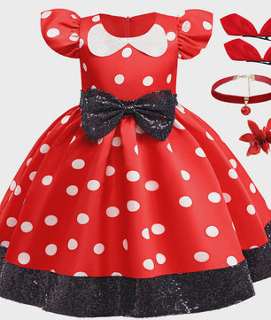 Minnie Mouse Jurk Meisjes Rood Polka Dot met Grote Pailletten Strik - Feestjurk