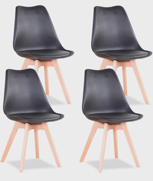 Set van 4 Scandinavische Eetkamerstoelen met Houten Poten en PU Comfortkussen