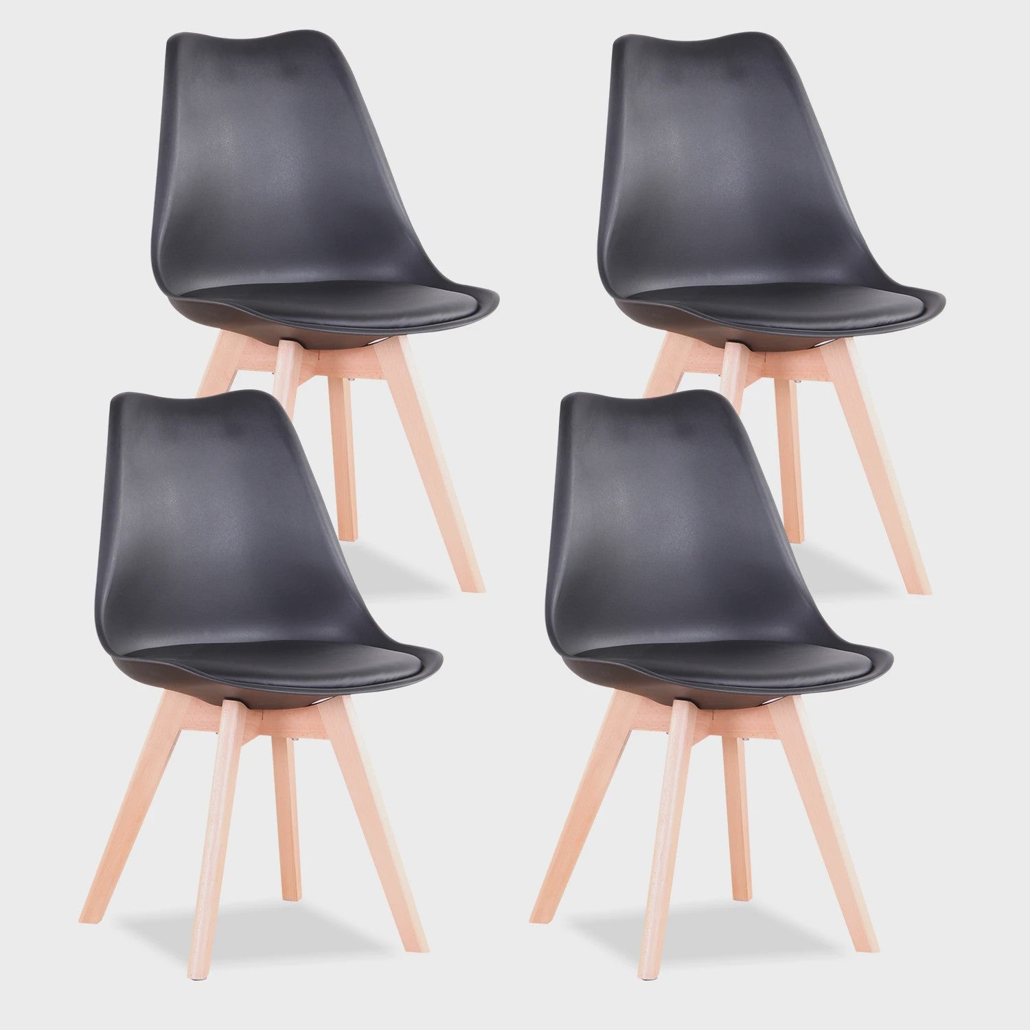 Set van 4 Scandinavische Eetkamerstoelen met Houten Poten en PU Comfortkussen