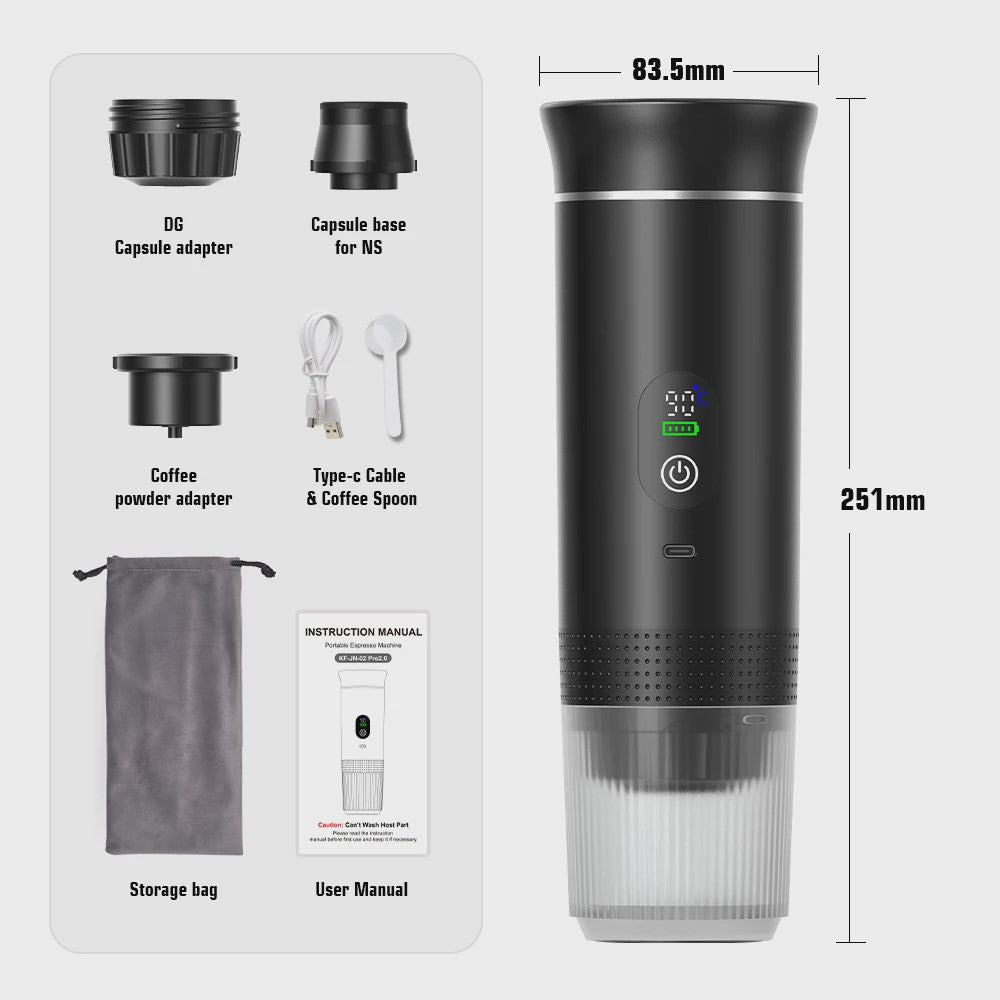 Draagbare Elektrische Espressomachine - 3-in-1 Koffiezetter voor Auto, Thuis & Camping