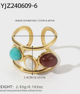 Bohemian Ringen met Natuursteen (Turquoise & Malachiet) - Goudkleurig Staal