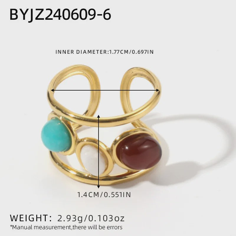 Bohemian Ringen met Natuursteen (Turquoise & Malachiet) - Goudkleurig Staal