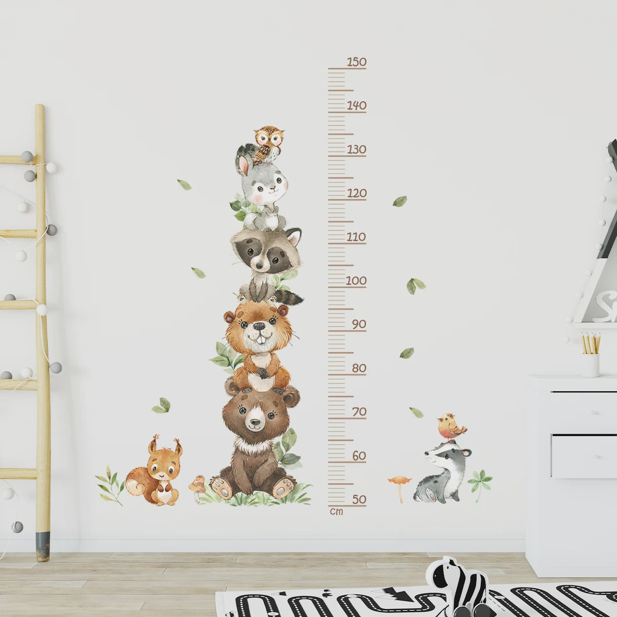 Vrolijke Groeimeter Muursticker met Safari Dieren - Perfect voor de Kinderkamer