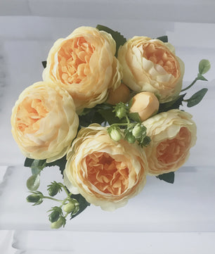 Roze Zijden Pioen Kunstboeket 30cm - 5 Grote Bloemen & 4 Knopen voor Decoratie