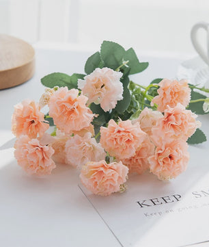 Kunstbloemen - 5 Takken Kleine Anjers (15 Bloemhoofden) - Decoratie voor Bruiloft, Kerst, Vaas