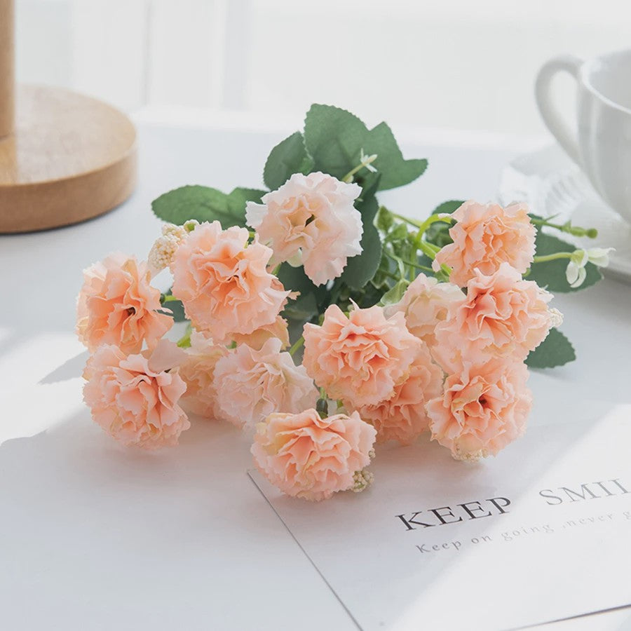 Kunstbloemen - 5 Takken Kleine Anjers (15 Bloemhoofden) - Decoratie voor Bruiloft, Kerst, Vaas