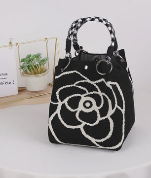 Mini Gebreide Bucket Bag Dames - Kleurrijk Colorblock Polstasje met Afneembare Handgreep
