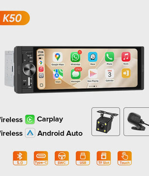 AINAVI 1 DIN Universele Autoradio met 6.36" HD IPS Touchscreen, Wireless CarPlay & Android Auto, Bluetooth 5.0