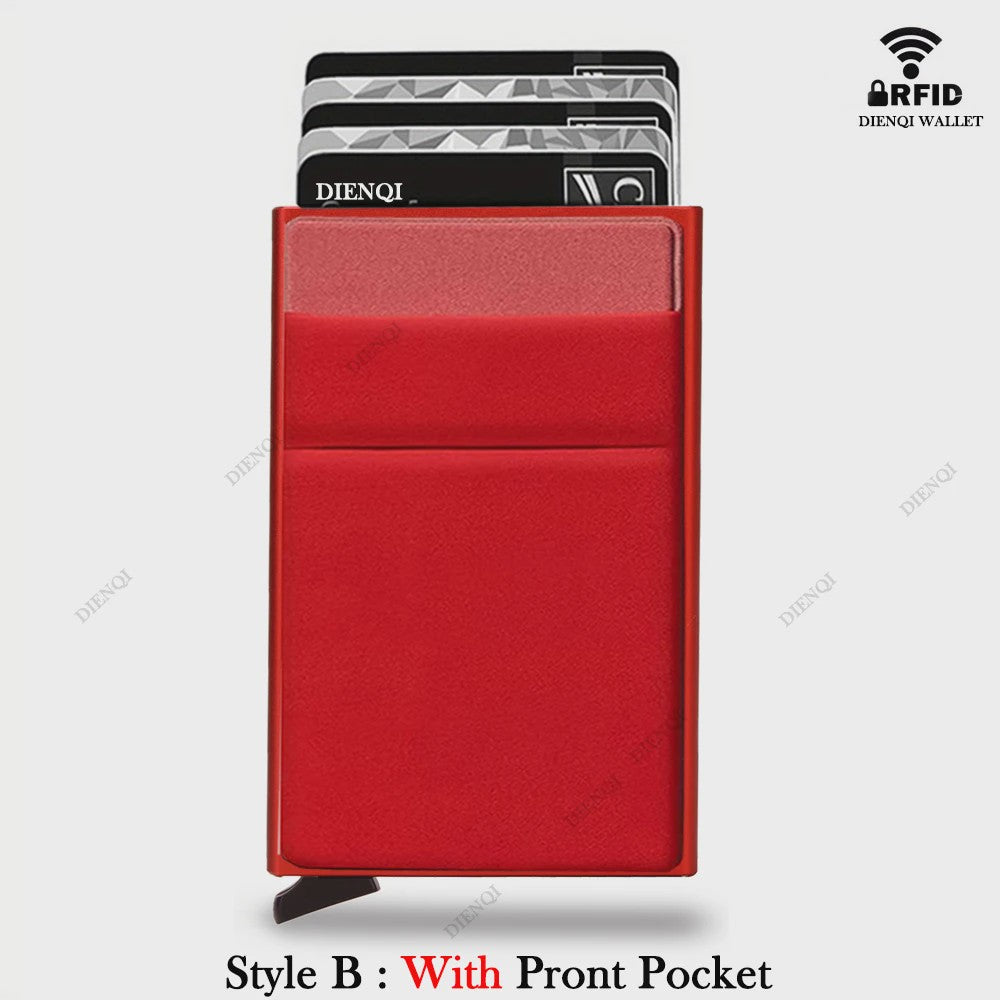 Slanke RFID Kaarthouder Heren - Minimalistisch Metalen Portemonnee met Pop-up Kaartuitwerper