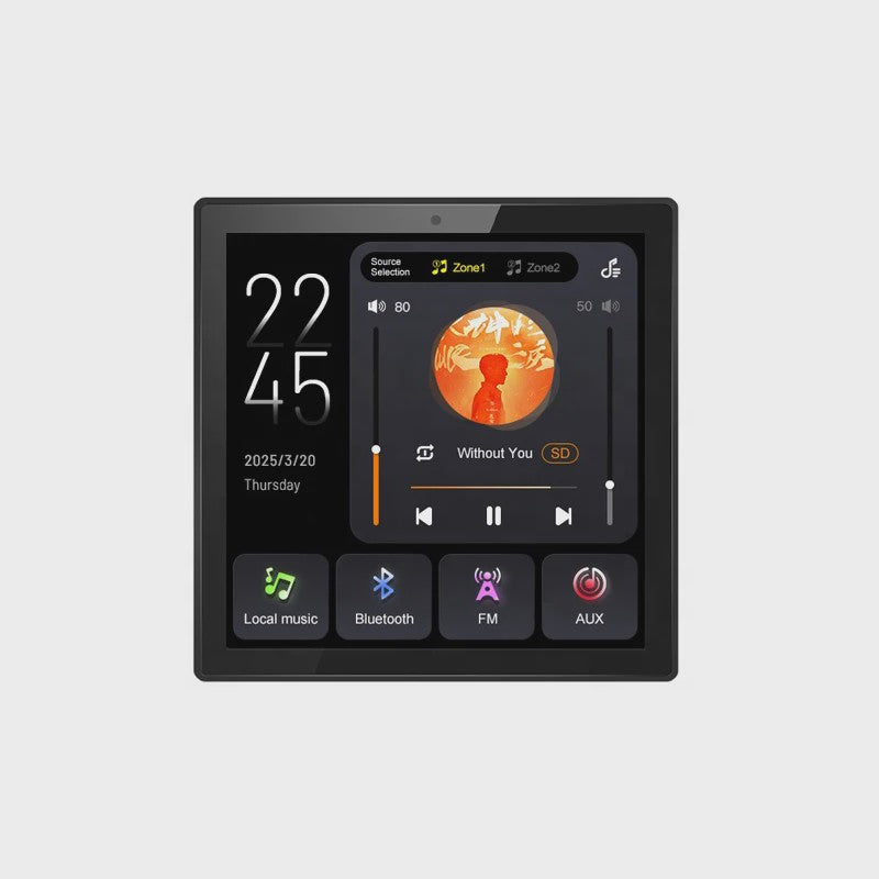 Slimme 2-Zone Wandversterker met Touchscreen: Bluetooth, AUX, TF & FM voor Thuisbioscoop
