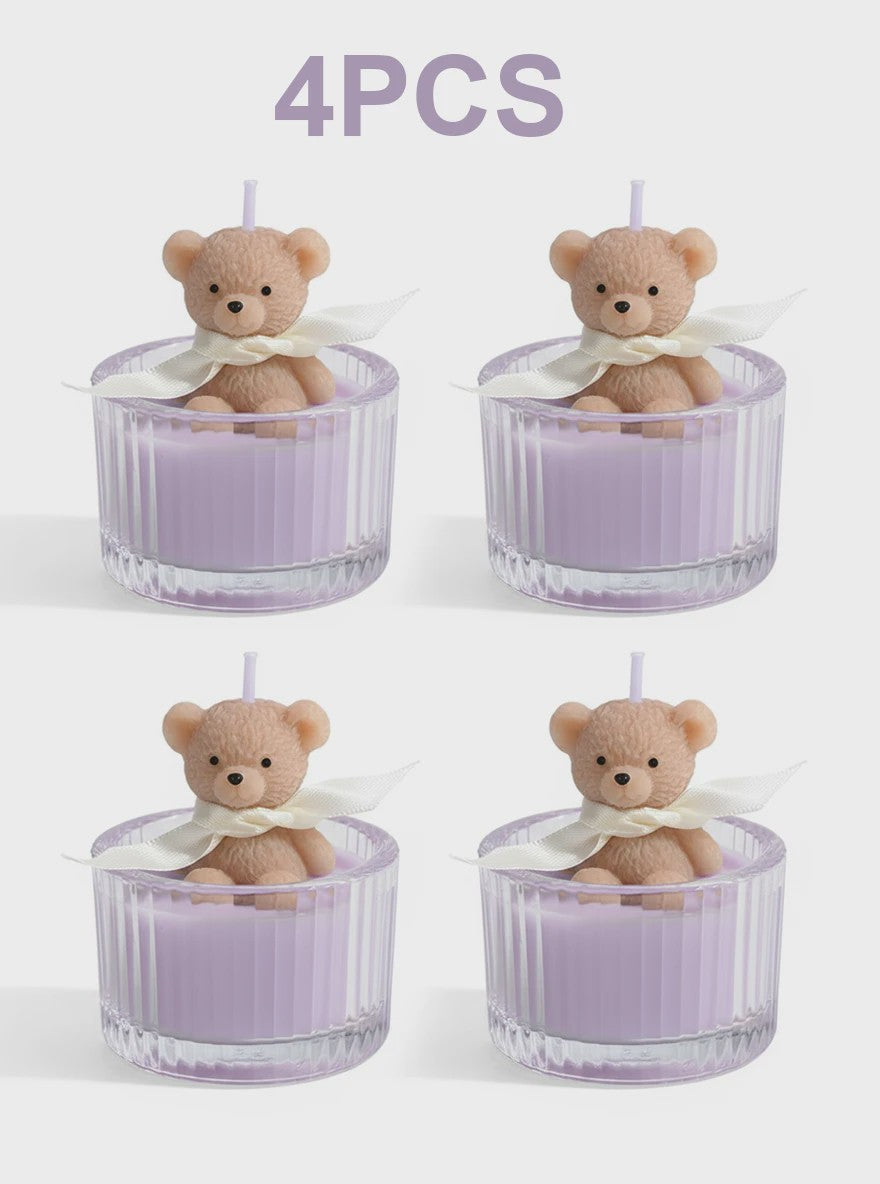 Luxe Geurkaars Teddybeer in Glazen Pot met Lint - Pastel Cadeau voor Vrouwen, Bruiloft & Feestdagen