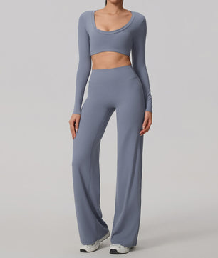 Dames Sportset: Sneldrogende Yoga Top met U-hals en Bell-Bottoms