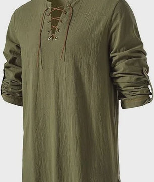 Heren Middeleeuwse Tuniek met Vetersluiting - Renaissance, Viking & Piraat Kostuum Shirt