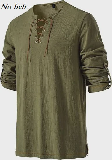 Heren Middeleeuwse Tuniek met Vetersluiting - Renaissance, Viking & Piraat Kostuum Shirt