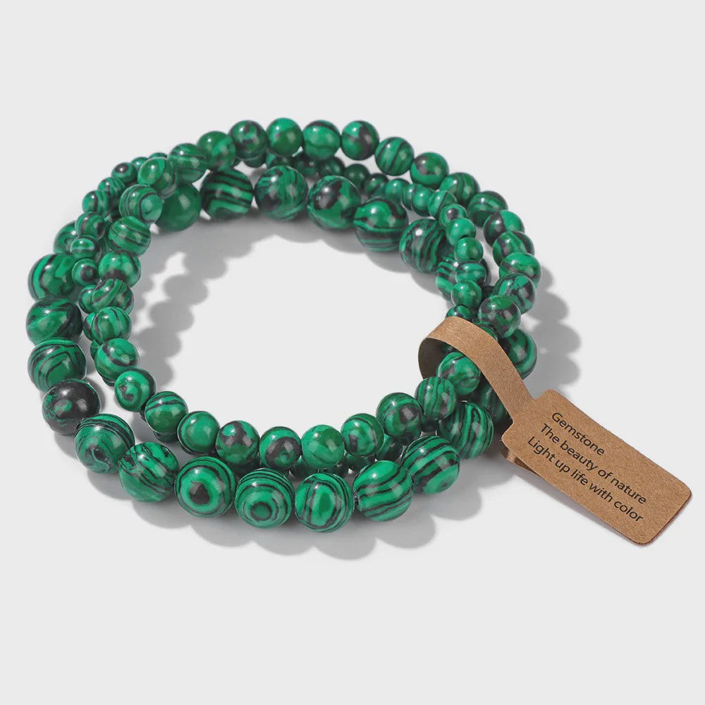 Set van 3 Natuursteen Amazoniet & Zebra Agate Armbanden - 4, 6, 8 mm Kralen
