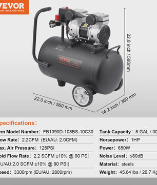 Krachtige Olievrije Aircompressor - 750W tot 3000W - Stille & Draagbare Compressor