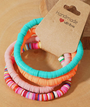Set van 4 Kleurrijke Heishi Kralen Armbanden - Handgemaakt Boho Mixkleur Sieraden Dames 2024