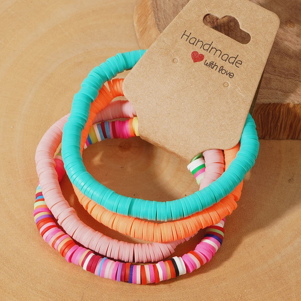 Set van 4 Kleurrijke Heishi Kralen Armbanden - Handgemaakt Boho Mixkleur Sieraden Dames 2024