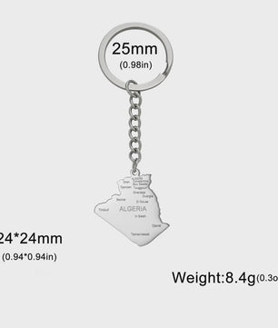 Algerije Kaart Ketting & Sleutelhanger Set - Roestvrij Staal, Stijlvolle Afrikaanse Sieraden