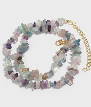 Unieke Natuursteen Choker Ketting - Onregelmatige Kristal & Aquamarijn Chips