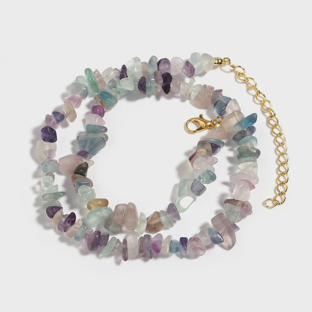 Unieke Natuursteen Choker Ketting - Onregelmatige Kristal & Aquamarijn Chips
