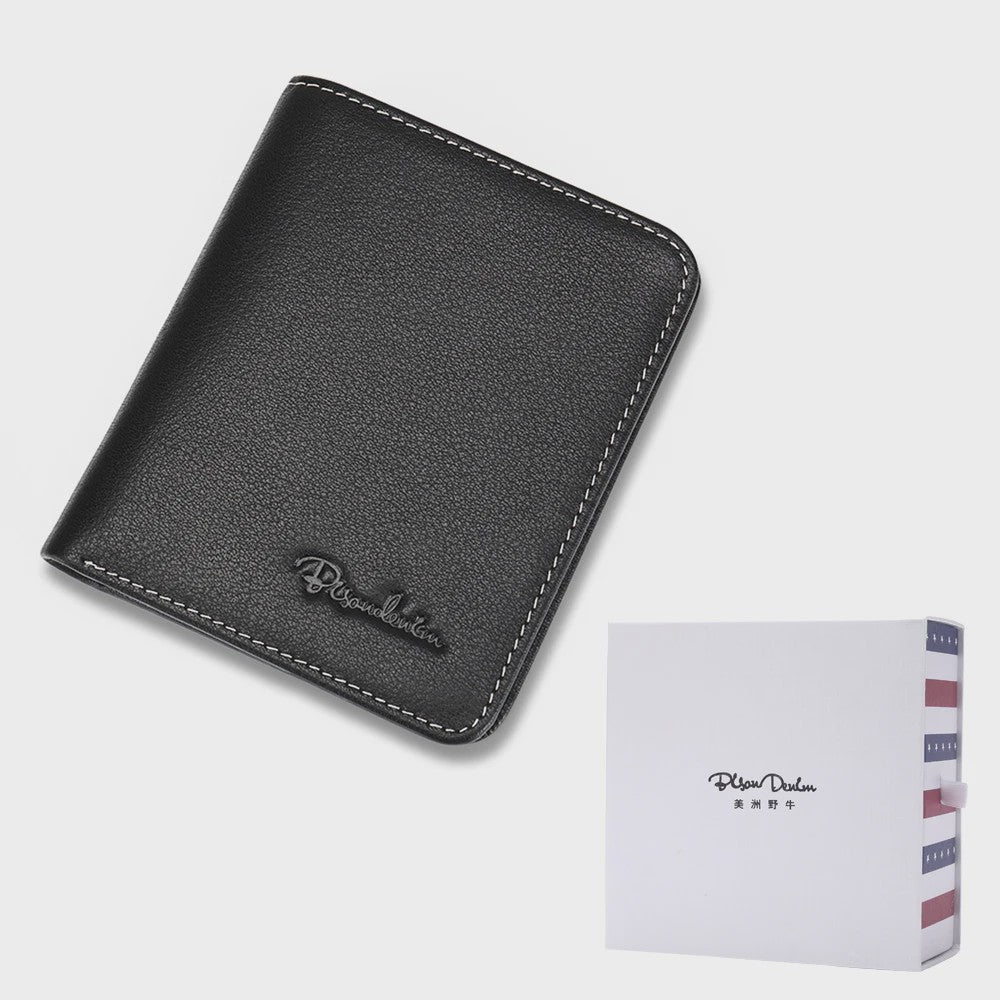 Bison Denim Heren Portemonnee - Echt Leer, Zwart, Mini Model N4429