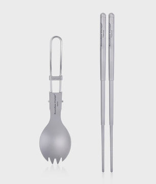 Titanium Camping Bestek Set - Opvouwbaar Lepel, Vork, Spork & Eetstokjes voor Outdoor Picknick