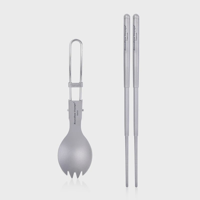 Titanium Camping Bestek Set - Opvouwbaar Lepel, Vork, Spork & Eetstokjes voor Outdoor Picknick