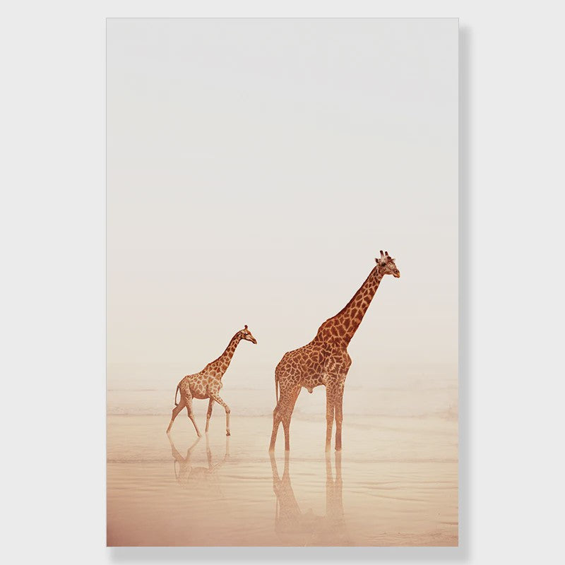 Canvas Poster Set: Leeuw, Giraffe, Olifant, Ballonvaart & Natuurlandschap