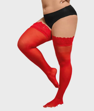 Zwarte Visnet Kousen met Kanten Boord - Dijhoog & Over de Knie - Plus Size XXXXL - Anti-slip Siliconen