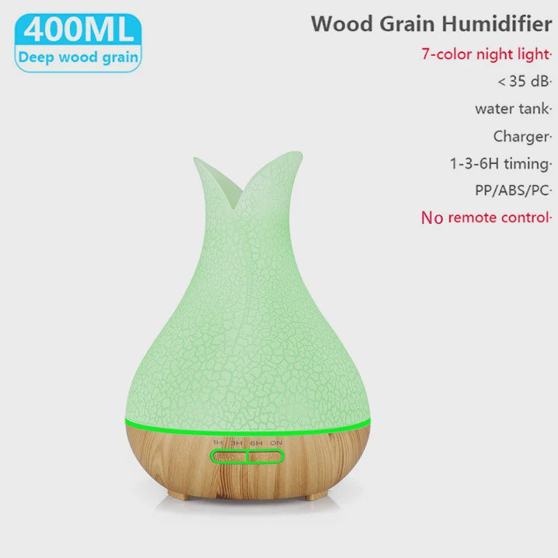 Aroma Diffuser met Houtnerf Design, 7 Kleuren LED en Afstandsbediening