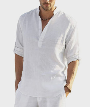 Heren Linnen Blouse Casual Lange Mouw - Comfortabele Vrijetijdstop