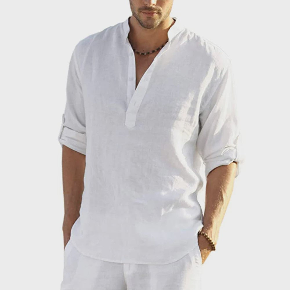 Heren Linnen Blouse Casual Lange Mouw - Comfortabele Vrijetijdstop