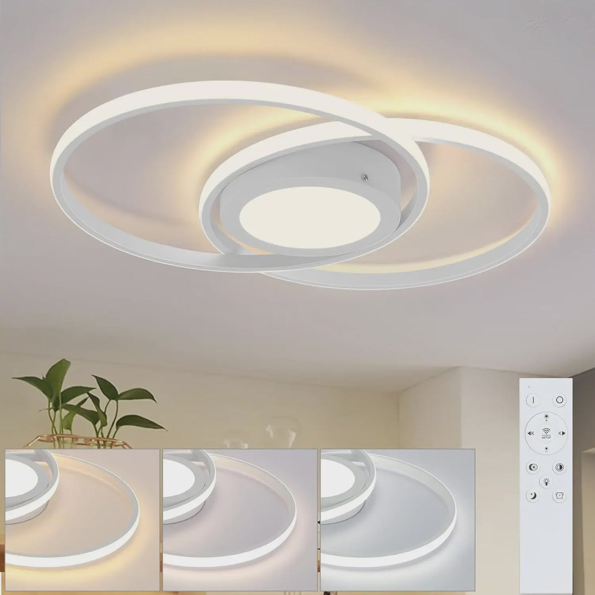 Moderne Zwarte LED Plafondlamp 48W Dimbare met Afstandsbediening & Kleurtemperatuur 3000K-6500K