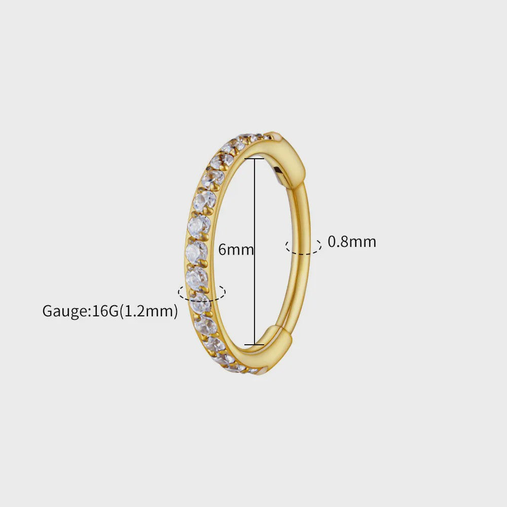 Chique Titanium Huggie Hoop Oorbel met Zirkonia - 16G Piercing Sieraden