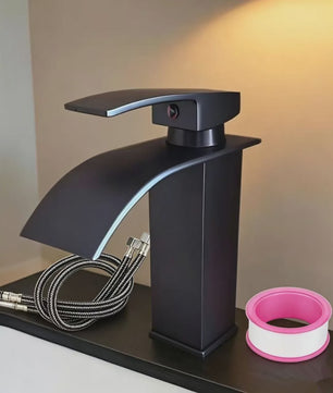 Moderne Waterval Kraan Zwart - RVS Wastafelkraan met Warm & Koud Water