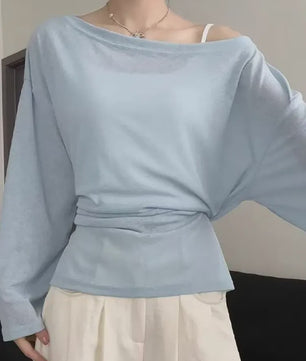 Dames Oversized T-shirt met Lange Mouwen en Off-Shoulder Design - Sexy Bandage Detail