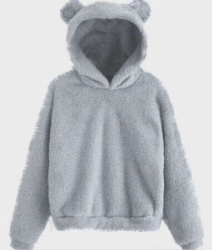 Schattige Fluffy Hoodie met Berenoren - Dames Winter Pullover