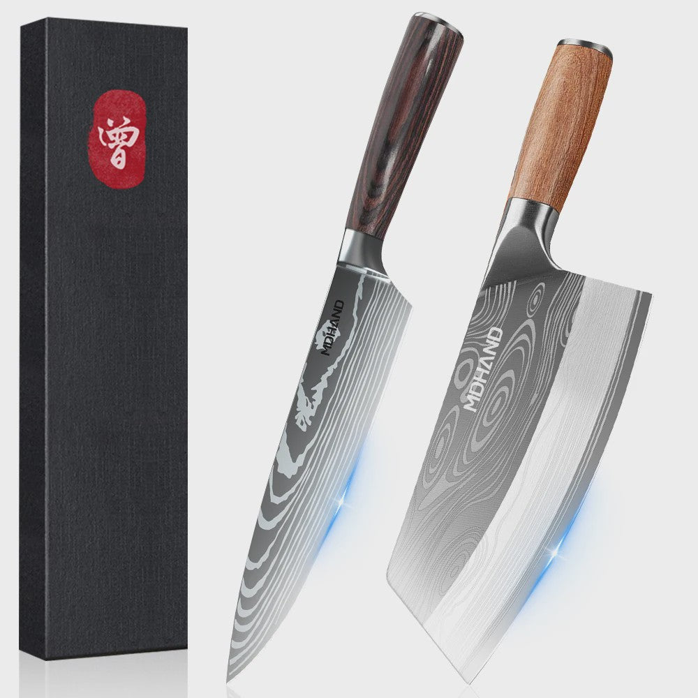 Professionele Handgesmede Keukenmes Set - Roestvrij Staal, Scherpe Snede, Ergonomisch Handvat