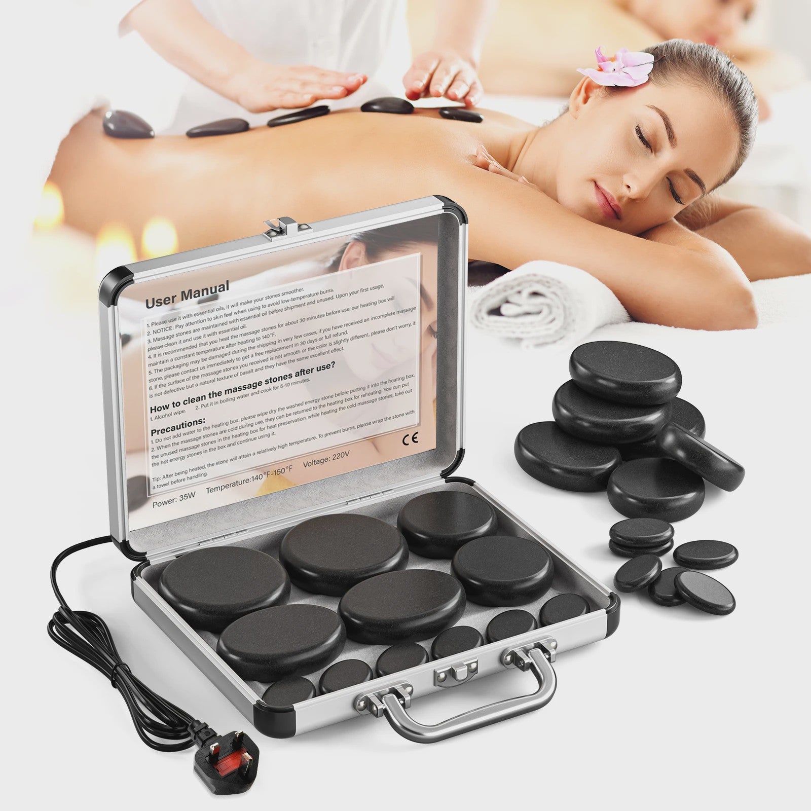 Professionele Hot Stone Massage Set met Verwarmer - 20 Stenen & Temperatuurregeling